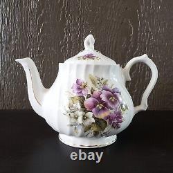 Vintage Crown Dorset Bone China Pansy Floral Teapot Sugar Bowl Creamer Tea Set