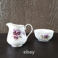 Vintage Crown Dorset Bone China Pansy Floral Teapot Sugar Bowl Creamer Tea Set