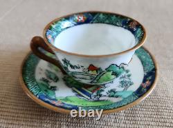 Vintage Crown Staffordshire England Ye Olde Willow Porcelain Miniature Tea Set