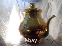 Vintage Czech Bohemia Cranberry Teapot with Lid