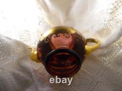 Vintage Czech Bohemia Cranberry Teapot with Lid