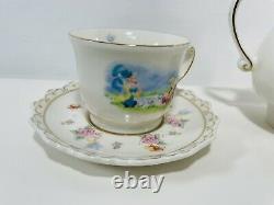 Vintage Disney Parks Alice In Wonderland Tea Set Porcelain Teapot 4 Pc