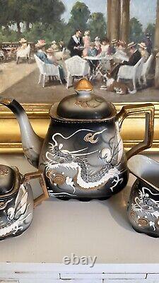 Vintage Dragon Japanese Tea Set, Heavy Moriage, Teapot, cream and sugar