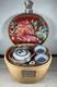 Vintage Fine 3pc Asian Tea Set With Woven Wicker Carrying Warmer Basket Signed