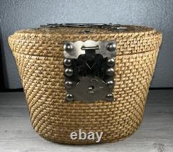 Vintage Fine 3pc Asian Tea Set with Woven Wicker Carrying Warmer Basket Signed