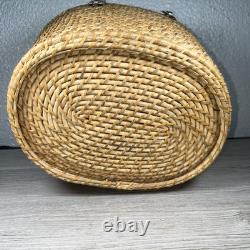 Vintage Fine 3pc Asian Tea Set with Woven Wicker Carrying Warmer Basket Signed