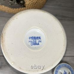 Vintage Fine 3pc Asian Tea Set with Woven Wicker Carrying Warmer Basket Signed