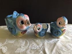 Vintage Geo Z Lefton Bluebird Teapot (#438), Creamer & Sugar Bowl Set (#290)