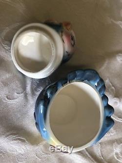 Vintage Geo Z Lefton Bluebird Teapot (#438), Creamer & Sugar Bowl Set (#290)