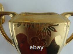 Vintage German Gold Encased Porcelain Tea Set Teapot Sugar Creamer Poinsettia