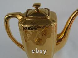 Vintage German Gold Encased Porcelain Tea Set Teapot Sugar Creamer Poinsettia