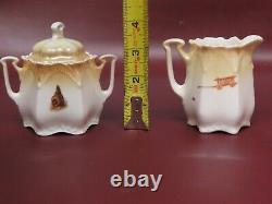 Vintage German Porcelain Childs Tea Set Teapot, Cream, Sugar, 5 Cups & Saucers