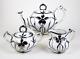 Vintage German Porcelain Teapot Tea Set Art Nouveau Silver Overlay Split Handle