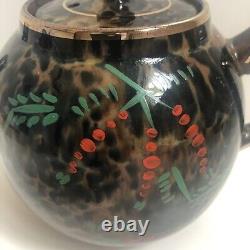 Vintage Gibson's Made In England Tea Pot Gold Trim Drip Glaze Cherry Tree # A587