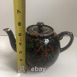 Vintage Gibson's Made In England Tea Pot Gold Trim Drip Glaze Cherry Tree # A587