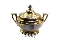 Vintage Gold Porcelain Teapot, Creamer & Sugar with Hand Painted Figural Portraits