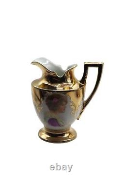 Vintage Gold Porcelain Teapot, Creamer & Sugar with Hand Painted Figural Portraits