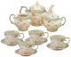 Vintage Green Rose Porcelain Saucers Teapot Coffee Cups Tea Party Set 11 Piece