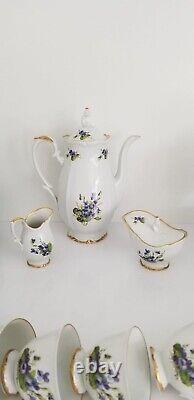 Vintage Hackeforos Sweden Violets Coffee Dessert Set for12 Cups Plates Tea Pot