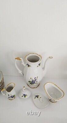 Vintage Hackeforos Sweden Violets Coffee Dessert Set for12 Cups Plates Tea Pot