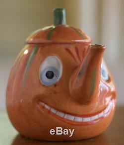 Vintage Halloween German Pumpkin Germany Jack O' Lantern Tea Set. Pot with lid