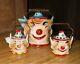 Vintage Hand Painted Ceramic Clown Children's Teapot Sugar Bowl &creamer Set