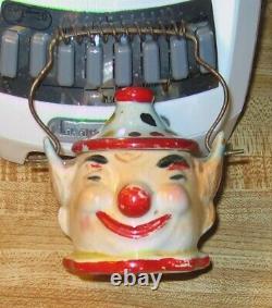 Vintage Hand Painted Ceramic Clown Children's Teapot Sugar Bowl &Creamer Set
