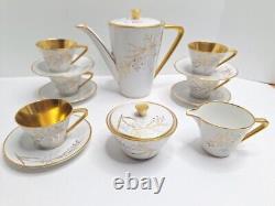 Vintage Handgemalt Bavaria Germany Coffee Tea Pot Set White & Gold 15 Piece