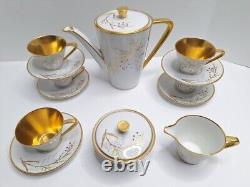 Vintage Handgemalt Bavaria Germany Coffee Tea Pot Set White & Gold 15 Piece