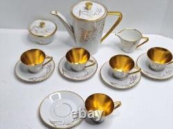 Vintage Handgemalt Bavaria Germany Coffee Tea Pot Set White & Gold 15 Piece