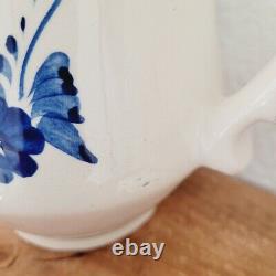 Vintage Handmade Blue & White Floral Painted Teapot Sugar Bowl Creamer Set