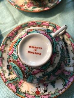 Vintage Handpainted Rose medallion Fine China Tea Set For eleven with teapot