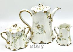 Vintage Haviland TEA SET TeaPot Sugar Creamer Limoges Schleiger 78 Yellow Blue