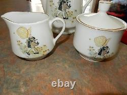 Vintage Holly Hobbie Yellow Girl Set Tea Pot Sugar Bowl and Milk Jug RARE