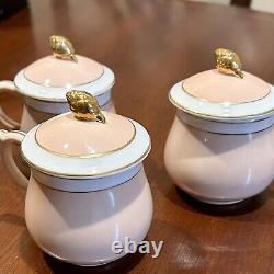 Vintage Horchow Pink with White and Gold Trim Porcelain Pots de Creme Set of 5