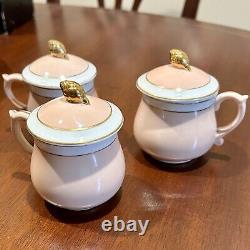 Vintage Horchow Pink with White and Gold Trim Porcelain Pots de Creme Set of 5