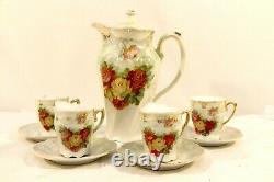 Vintage Imperial Germany Chocolate Pot Set Tea Set Red Roses German Pottery