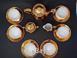 Vintage JKW Bavaria Germany Porcelain Josef Kuba Gold Gilt Tea Pot Set 6 Cup