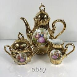 Vintage JKW Dec. Karlsbad Gold Coffee/Tea Pot With Sugar And Creamer Marked