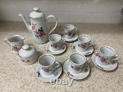 Vintage J. L. MENAU German Porcelain 17-Pc White Floral Demitasse Coffee Tea Set