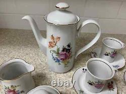 Vintage J. L. MENAU German Porcelain 17-Pc White Floral Demitasse Coffee Tea Set
