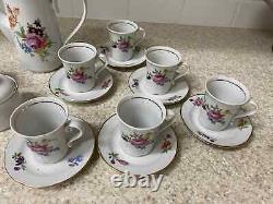 Vintage J. L. MENAU German Porcelain 17-Pc White Floral Demitasse Coffee Tea Set