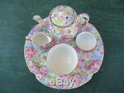 Vintage James Kent APPLE BLOSSOM CHINTZ Breakfast Set Tray Teapot Cup Cream Suga