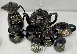 Vintage Japanese Brown Floral Tea Pot Set, Ceramic/Clay Hand Painted