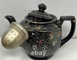 Vintage Japanese Brown Floral Tea Pot Set, Ceramic/Clay Hand Painted