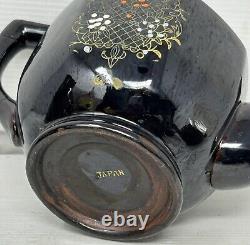 Vintage Japanese Brown Floral Tea Pot Set, Ceramic/Clay Hand Painted