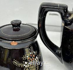 Vintage Japanese Brown Floral Tea Pot Set, Ceramic/Clay Hand Painted