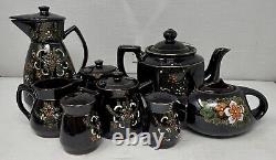 Vintage Japanese Brown Floral Tea Pot Set, Ceramic/Clay Hand Painted