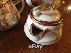 Vintage Japanese Kutani Tea Set Teapot Creamer Covered Sugar Cups Saucers Plates