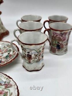 Vintage Japanese Porcelain Hand Painted Coffee Tea Pot With Cups And Plates Set